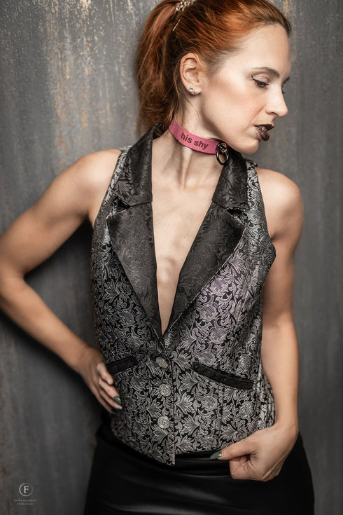 SiaLinda: Sandrine Damen Weste - Jacke, Brokat, silber schwarz, sexy - SiaLinda.com